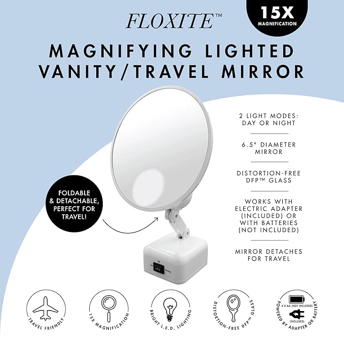 Espejo de Maquillaje Magnificante Floxite 15X con Luz LED, Blanco miniatura 3