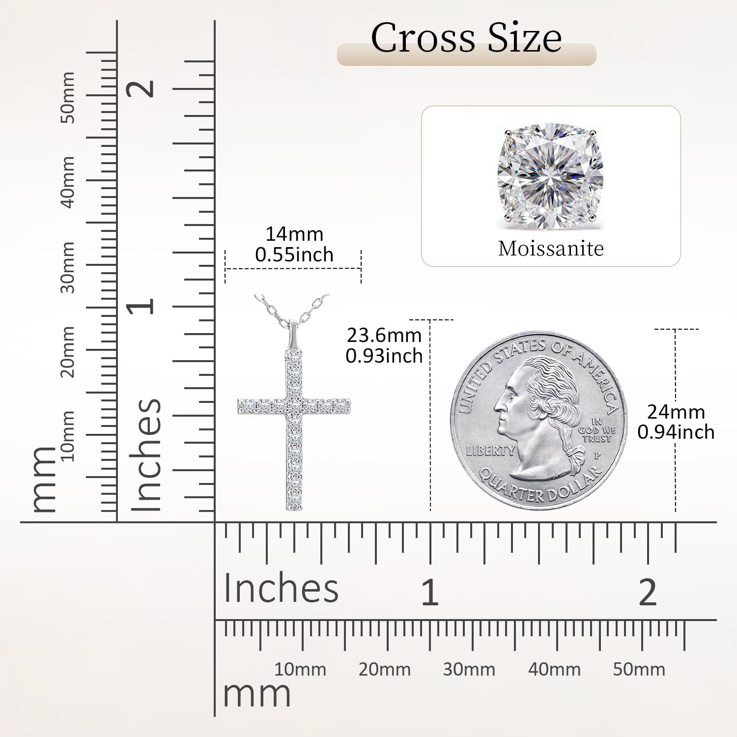 Moissanite Cross Necklaces, D Color VVS1 S925 Sterling Silver, Moissanite Cross Pendant, Wedding Anniversary Christian Jewelry Valentines Gifts - Image 6