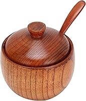 Vista 2 de Pote de especias de madera, azucarero, sal y pimienta, caja de condimentos con cuchara y tapa, herramienta de cocina, frascos de alimentos y Crocks