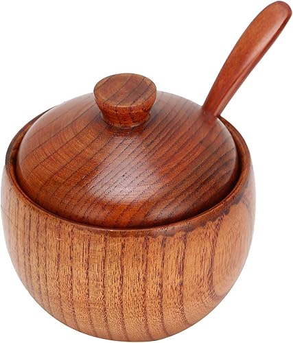 Miniatura 2 de Pote de especias de madera, azucarero, sal y pimienta, caja de condimentos con cuchara y tapa, herramienta de cocina, frascos de alimentos y Crocks