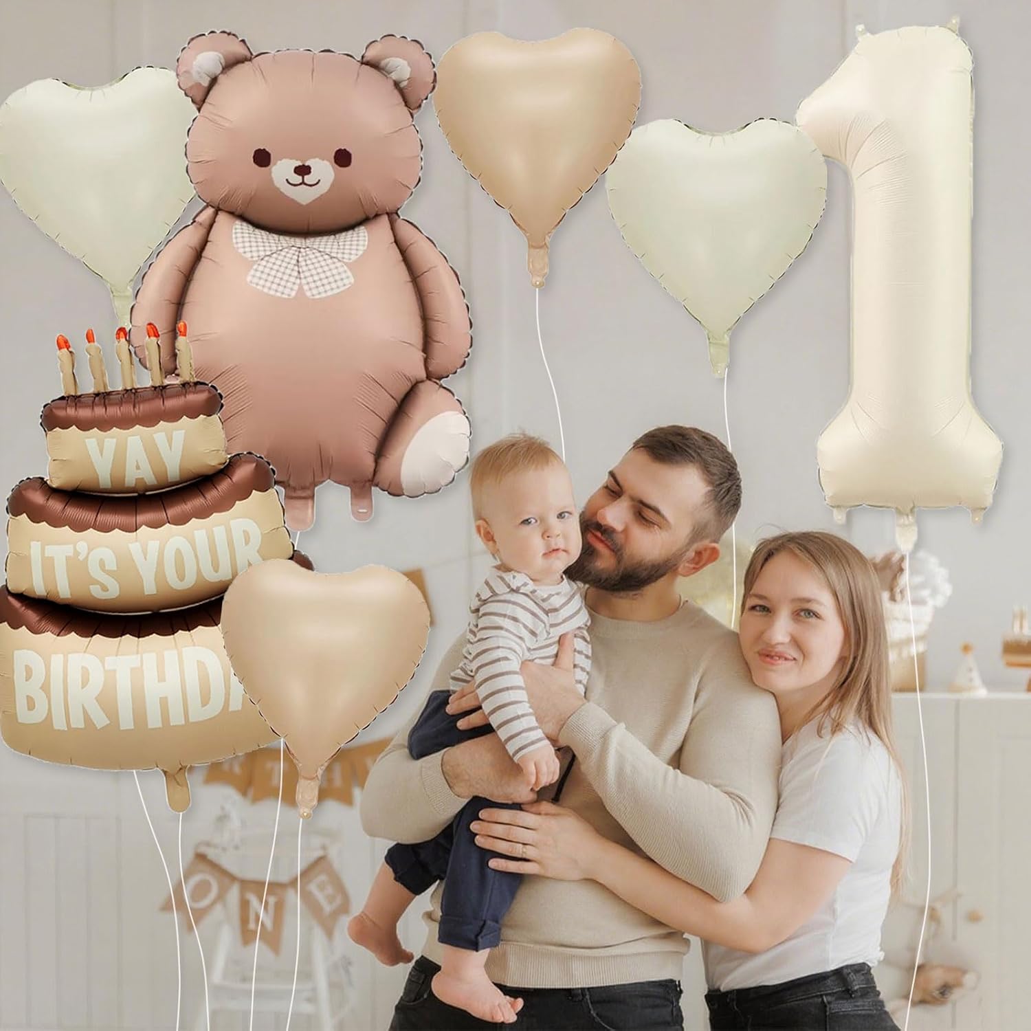 1st Birthday Cake Foil Balloon Big Brown Bear Party Decorations image 3