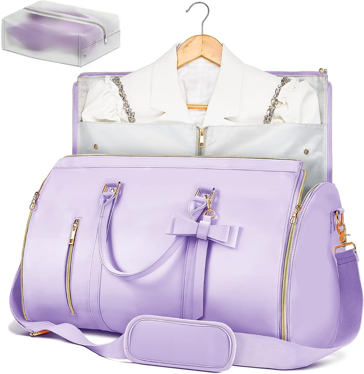 Garment Bags for Travel for Women, Stylish Garment Duffle Bag, Convertible & Foldable 2 in 1 PU Suit Bag For Hanging Clothes, Business Trip Bag With Toiletry Pocket & Shoes Compartment, Purple