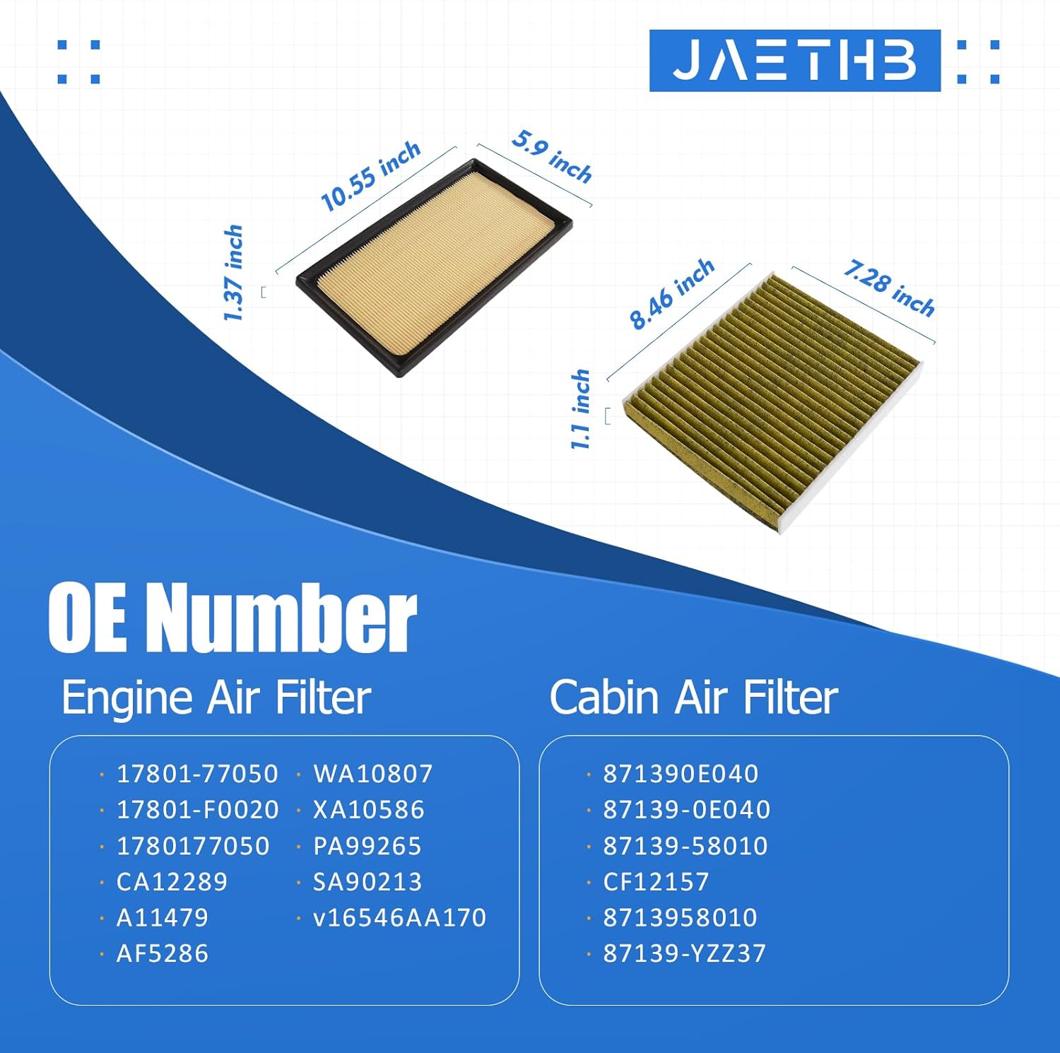 Engine & Cabin Air Filter Kit for Lexus ES 250/ES 300H/NX 250/NX 350h/RX350h/UX 200; for Toyota Corolla/C-HR/Corolla Cross/4Runner/Camry/Highlander/Avalon/Sienna Replaces: 17801-77050, 87139-0E040