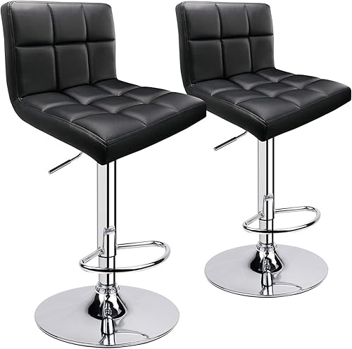 Miniatura 39 de Taburetes de bar de leopardo, moderno taburete giratorio ajustable de piel sintética con respaldo, juego de 2 (gris) Gris,Negro -,Caqui,Blanco,gris