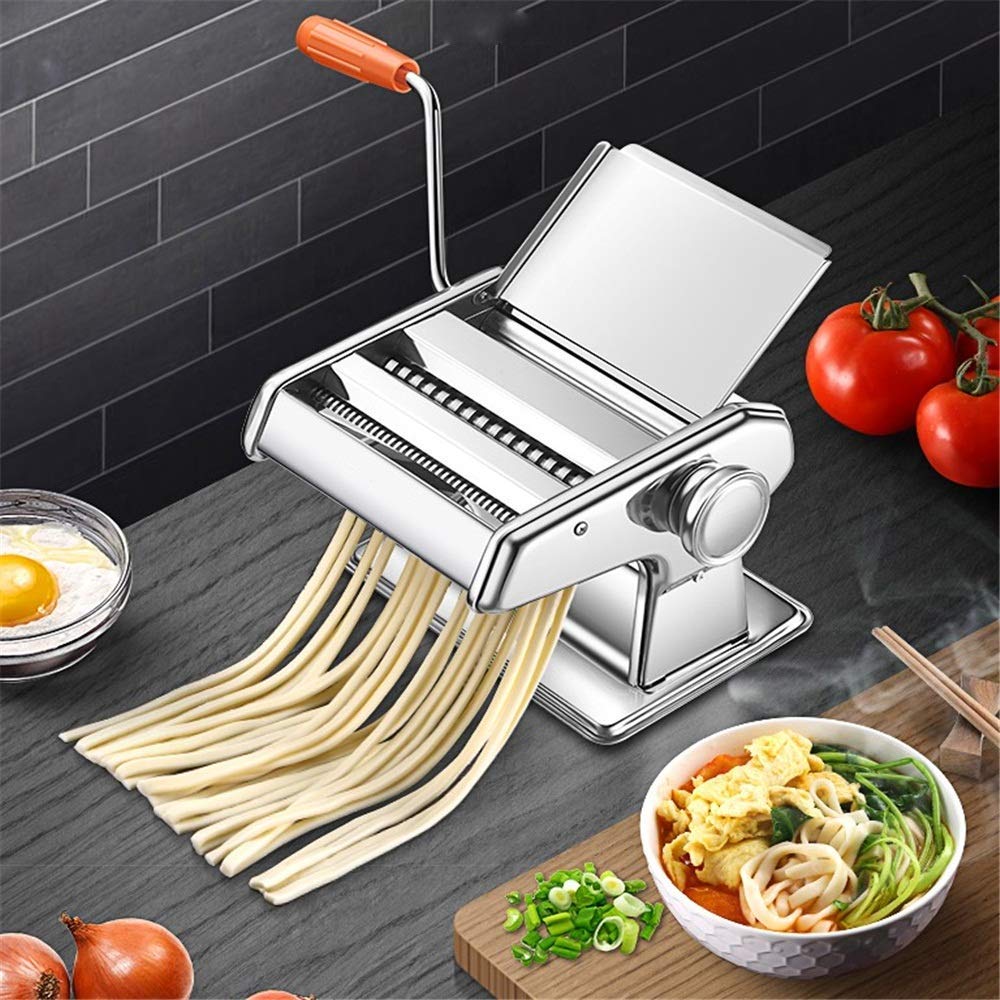 JF-XUAN Pasta Machine, Noodles Maker Delicate Pasta Maker Pasta Maker Machine Pasta Crank Stainless Steel Pasta Roller Machine Manual Noodle Maker Pasta Cutters 6 Thickness Settings Make Fresh Spaghet
