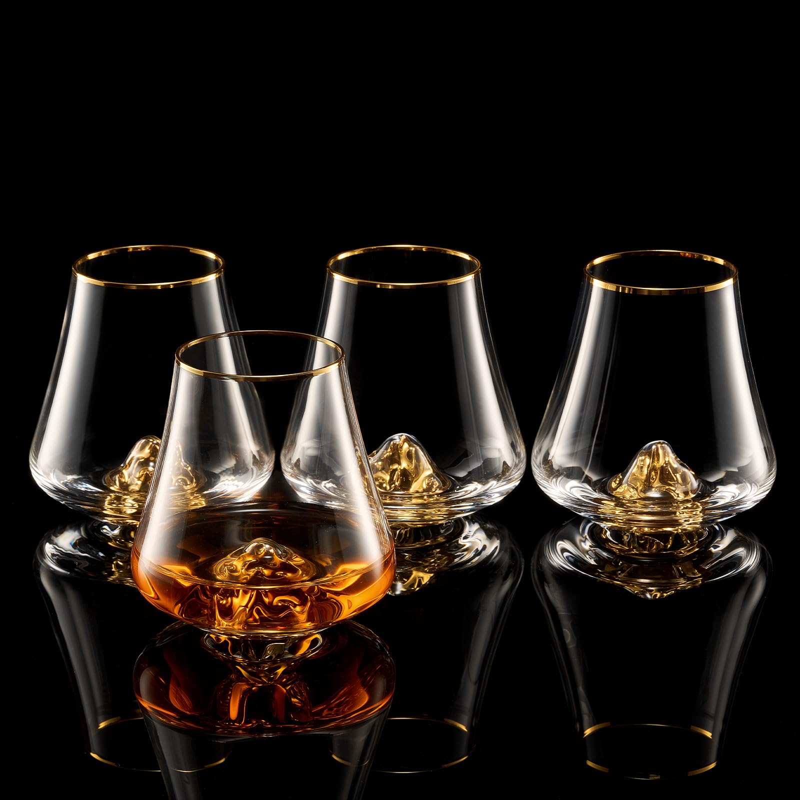 DUJUST Lot de 4 verres à whisky (8oz/235ml) avec motif montagne or 24 carats, verres à whisky en cristal, verres Old Fashioned pour brandy, cognac, bourbon et tequila, cadeau luxueux pour les fêtes