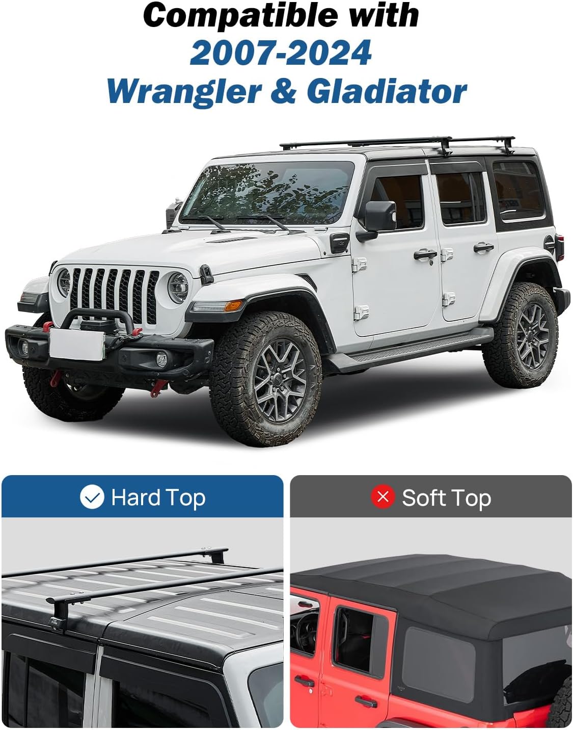 JOYTUTUS Roof Rack Cross Bars Compatible with 2007-2026 Wrangler JK JL & Gladiator JT (Only for Hard Top), 550 LBS Roof Top Crossbars Luggage Kayak Ski Bike Cargo Carrier Bars - Image 6