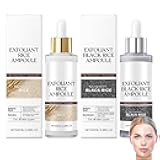 Rice Exfoliant Ampoule Duo, Black and White Face Peeling Solution, Moisturizing Pore Minimizer, 2-Pack, 100ml
