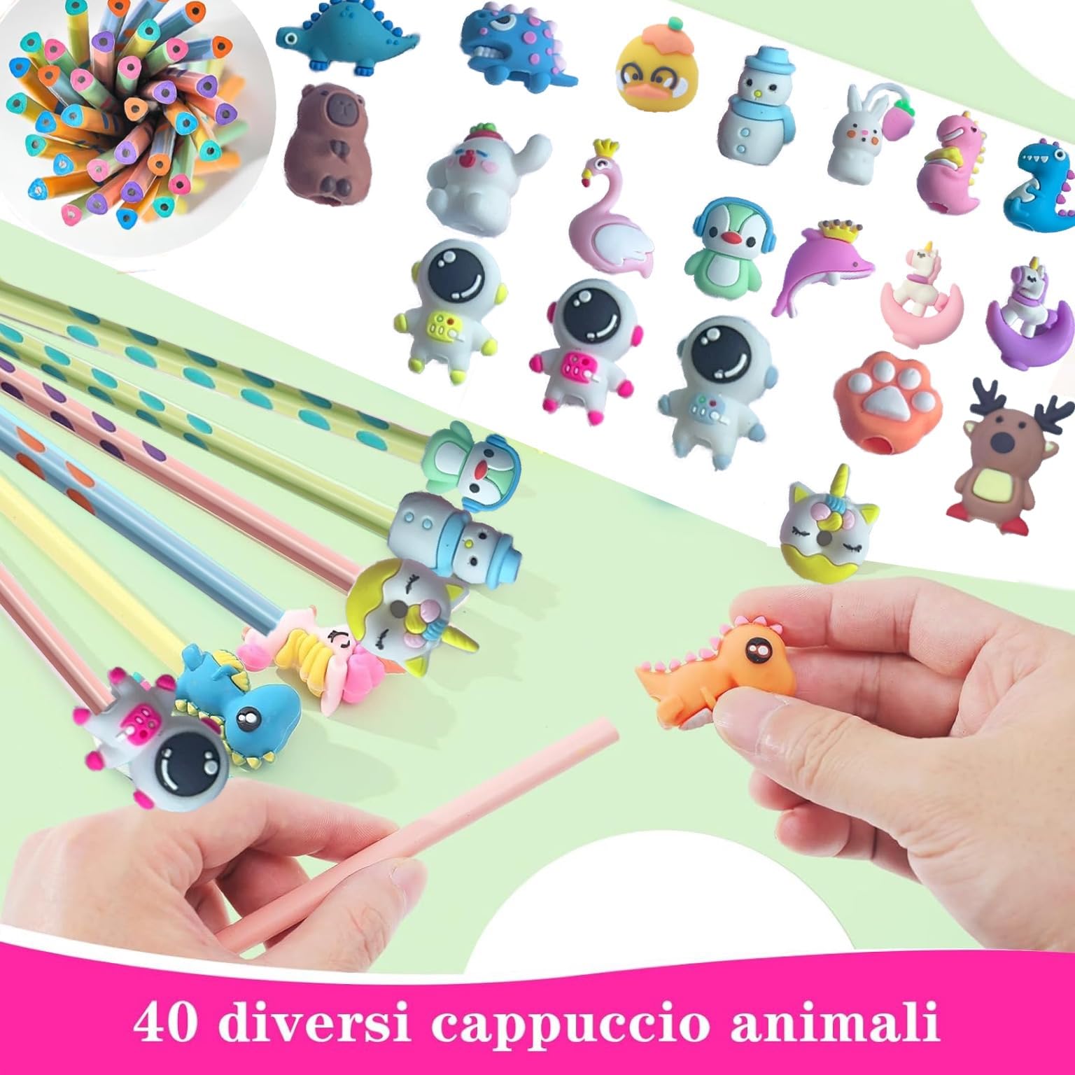 40pcs Gadget Compleanno Bambini, Matite per Bambini regalini fine festa compleanno,Matite colorate Bambini Regalo Festa,Matita Triangolare per Bambini with Animale Topper