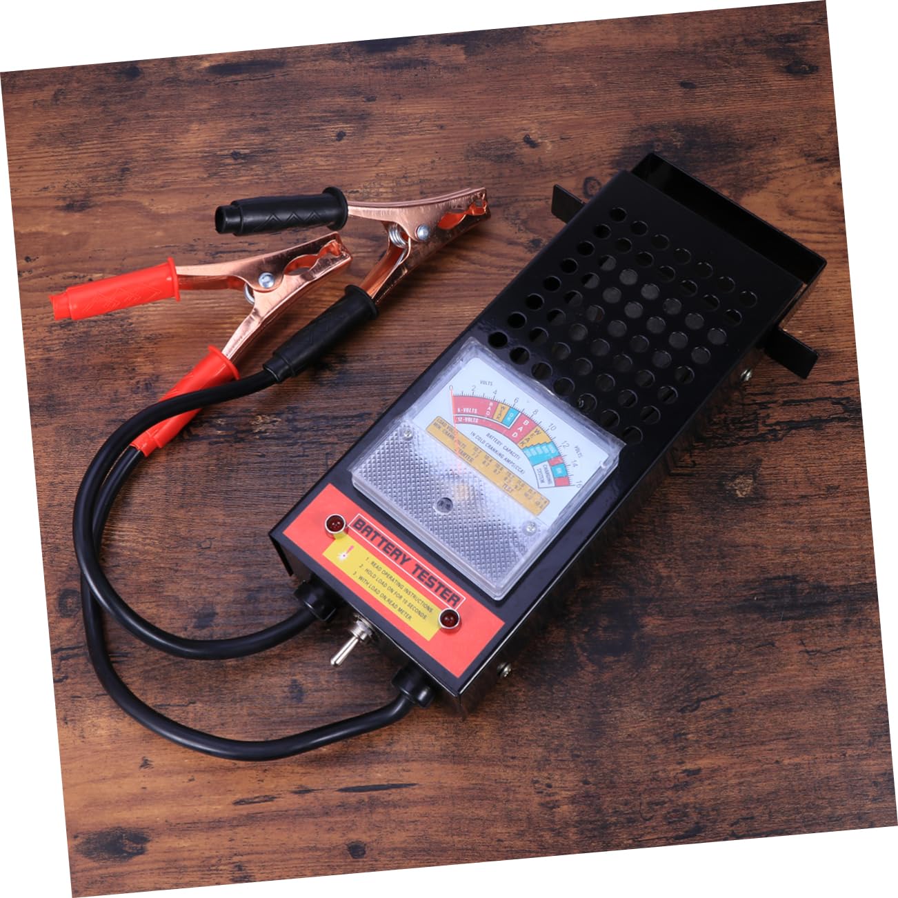 Comprobador de Batería 6-12v 100a Negro en Acero Inoxidable | Vehículo y Motor de Arranque, Diagnóstico de Consumo, Uso Sencillo con Luz Indicadora