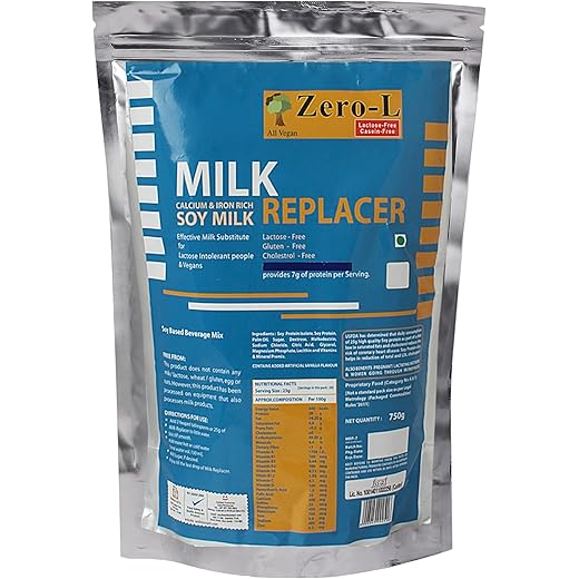 Zero-L Soy Milk Powder Enriched With Iron And Calcium Gluten, Lactose And Cholestrol Free Milk Alternative Soy Based Beverage Mix | 7gm Protein Per Serving Milk Replacer Powder Pack Of 75o Gm