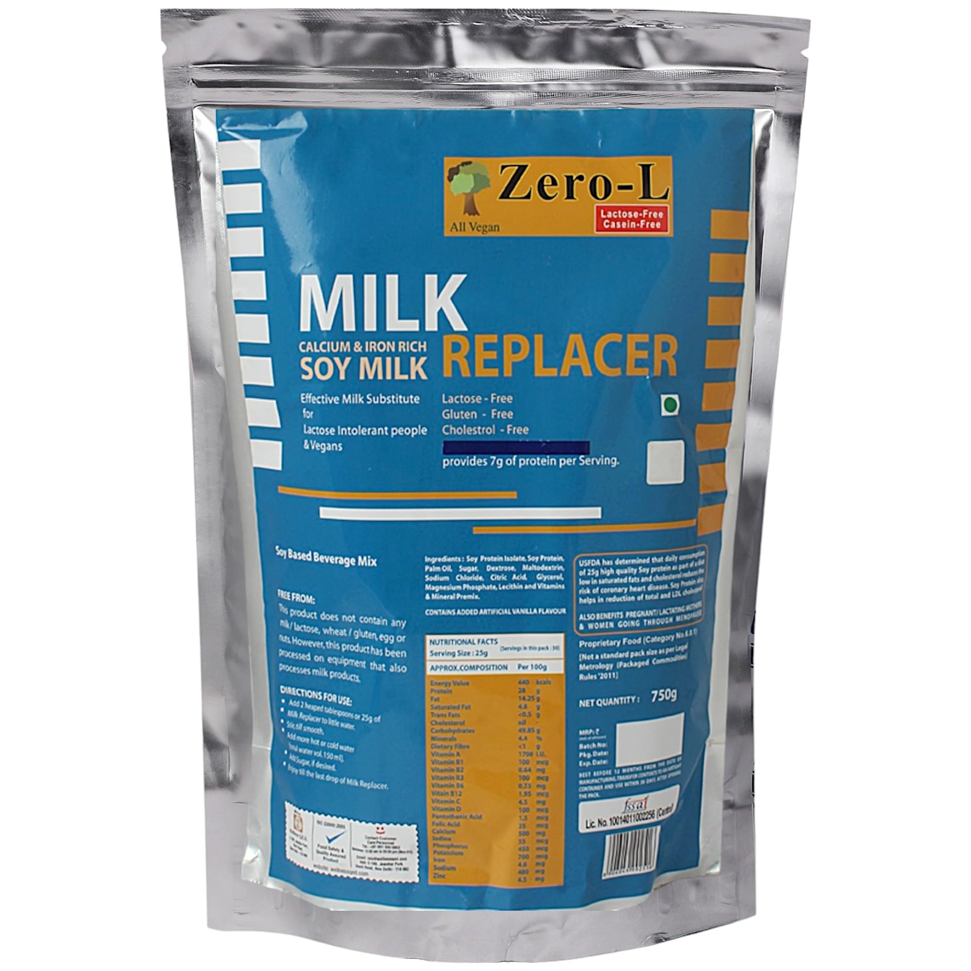 Zero-L Soy Milk Powder Enriched With Iron And Calcium Gluten, Lactose And Cholestrol Free Milk Alternative Soy Based Beverage Mix | 7gm Protein Per Serving Milk Replacer Powder Pack Of 75o Gm (B019FJ1LN6) Amazon Price History, Amazon Price Tracker