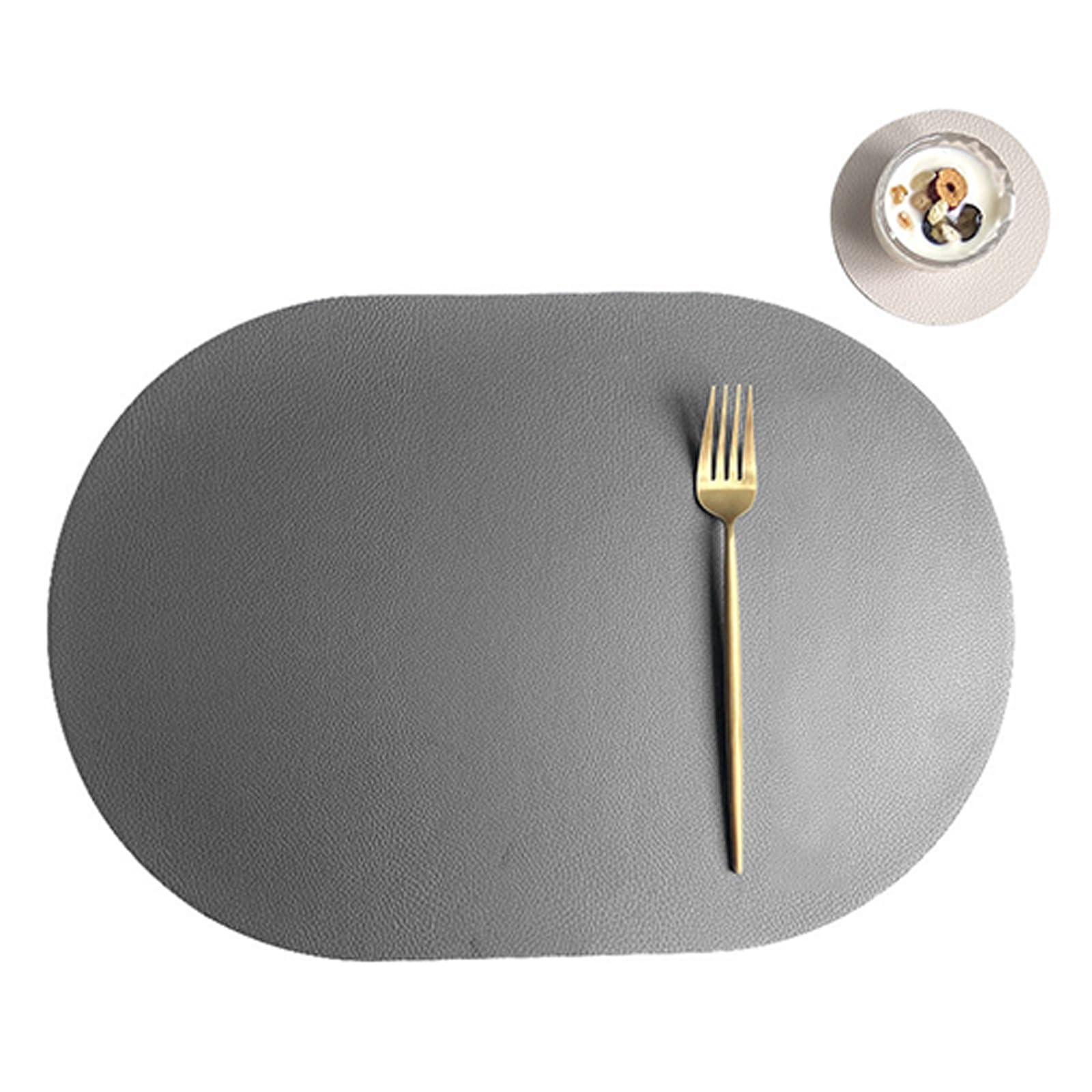 Premium PU Leather Placemats & Coasters Set, Oval Spill-Proof Tableware Mats for Commercial/Home Modern Tableware Placemats