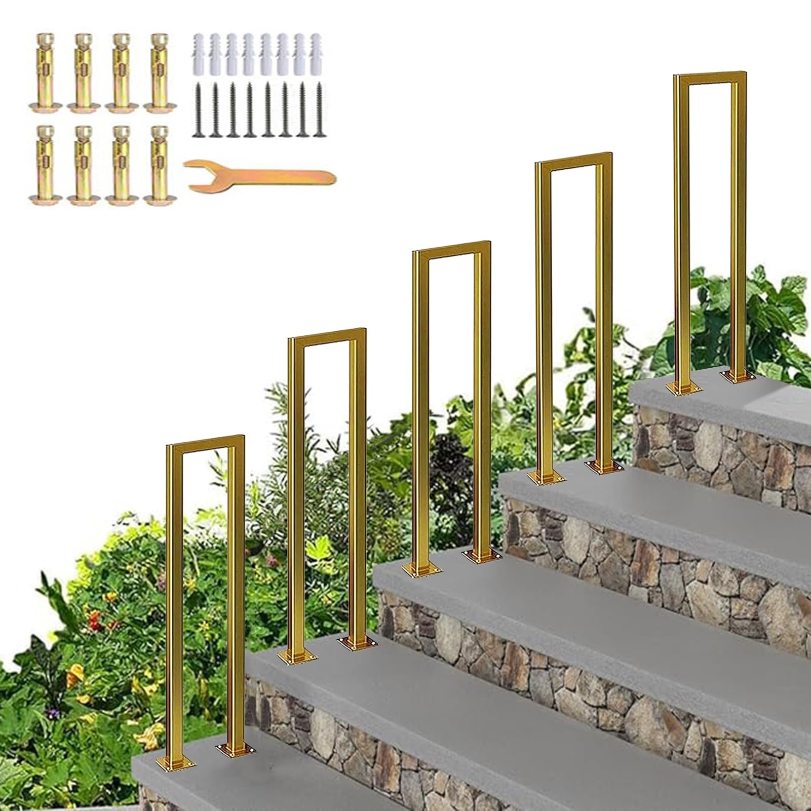 Rambarde d'escalier haut de gamme en fer forgé noir mat style industriel pour porche