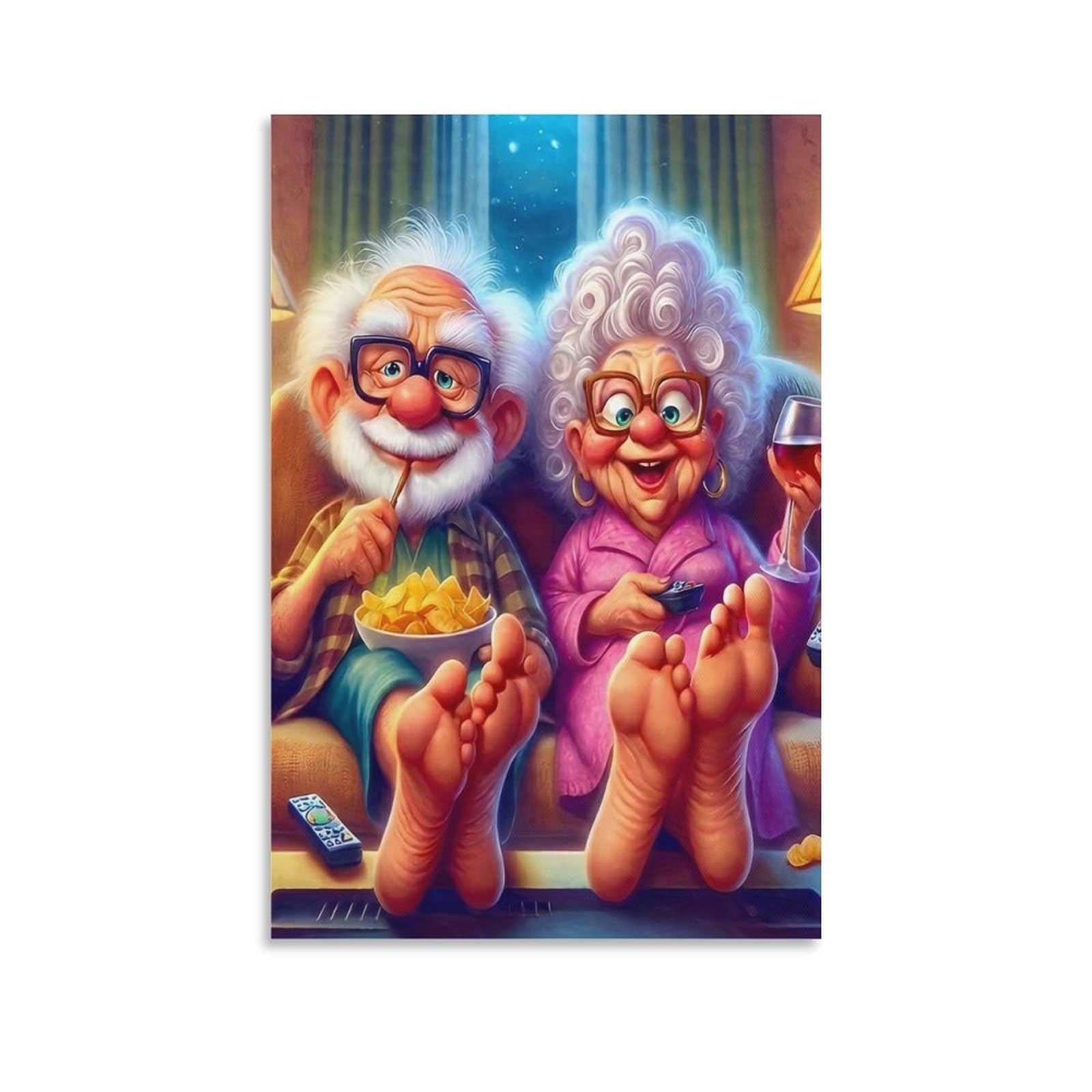 DHBANEIOK Elderly Couple Relaxing Poster Artwork Giclee Canvas Prints Modern Wall Art Picture Wall Hanging for Bedroom Living Room Decor 24x36inch(60x90cm)