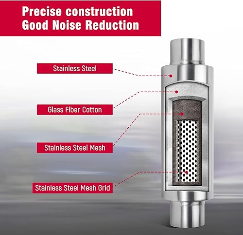 Miniatura 6 de Upower Silenciador de escape diésel de entrada y salida de 2.5 pulgadas, cuerpo de 4 x 10 pulgadas, resonador universal de longitud entera de 14