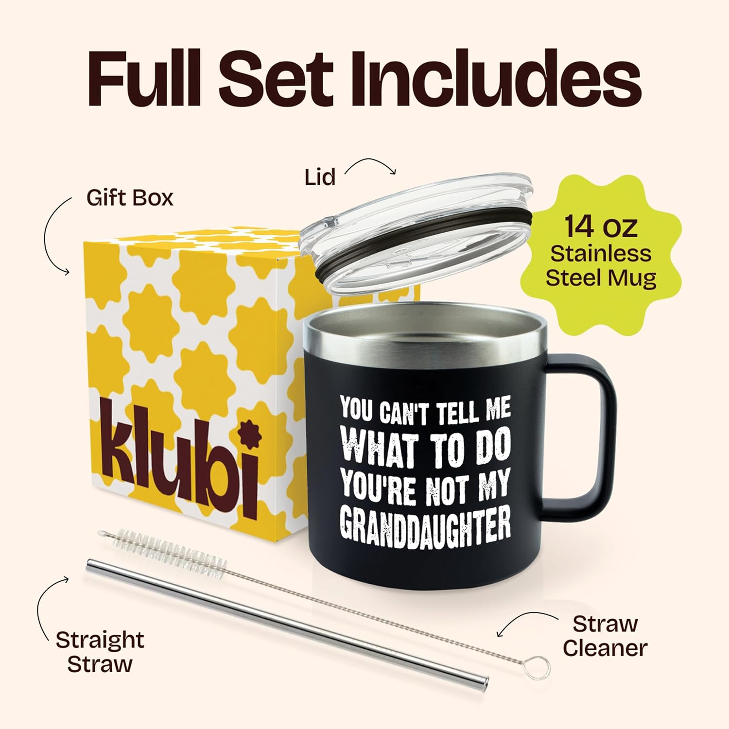 KLUBI You Can't Tell Me What To Do You're Not My Granddaughter - Birthday Gifts for Grandpa 14oz Grandpa Tumbler Grandfather Gift Best Gifts For Elderly Dad Grandpa Gifts from Grandkids
