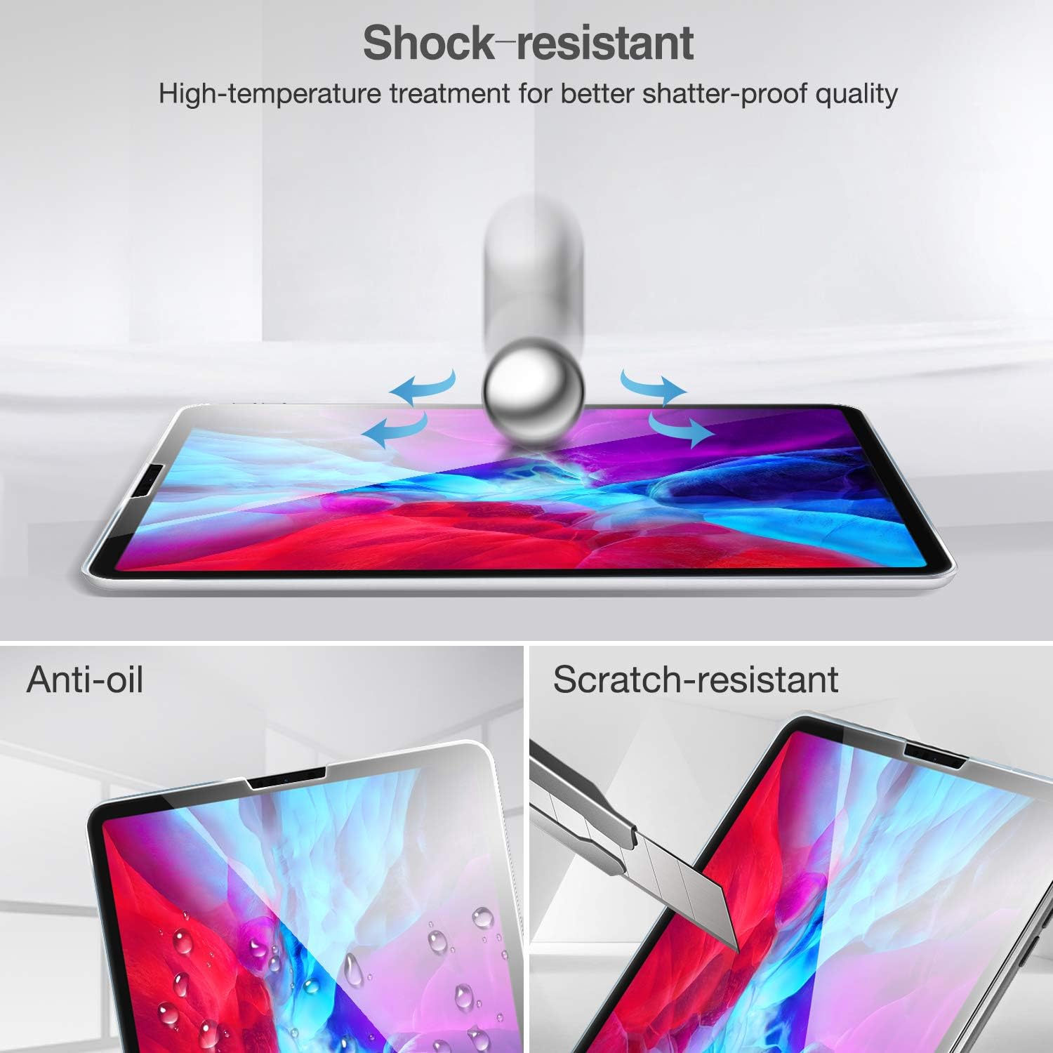 ProCase iPad Pro 12.9 Screen Protector 2020 2018, Tempered Glass Screen Film Guard Screen Protector for iPad 12.9 4th Gen 2020 and 3rd Gen 2018 -Clear