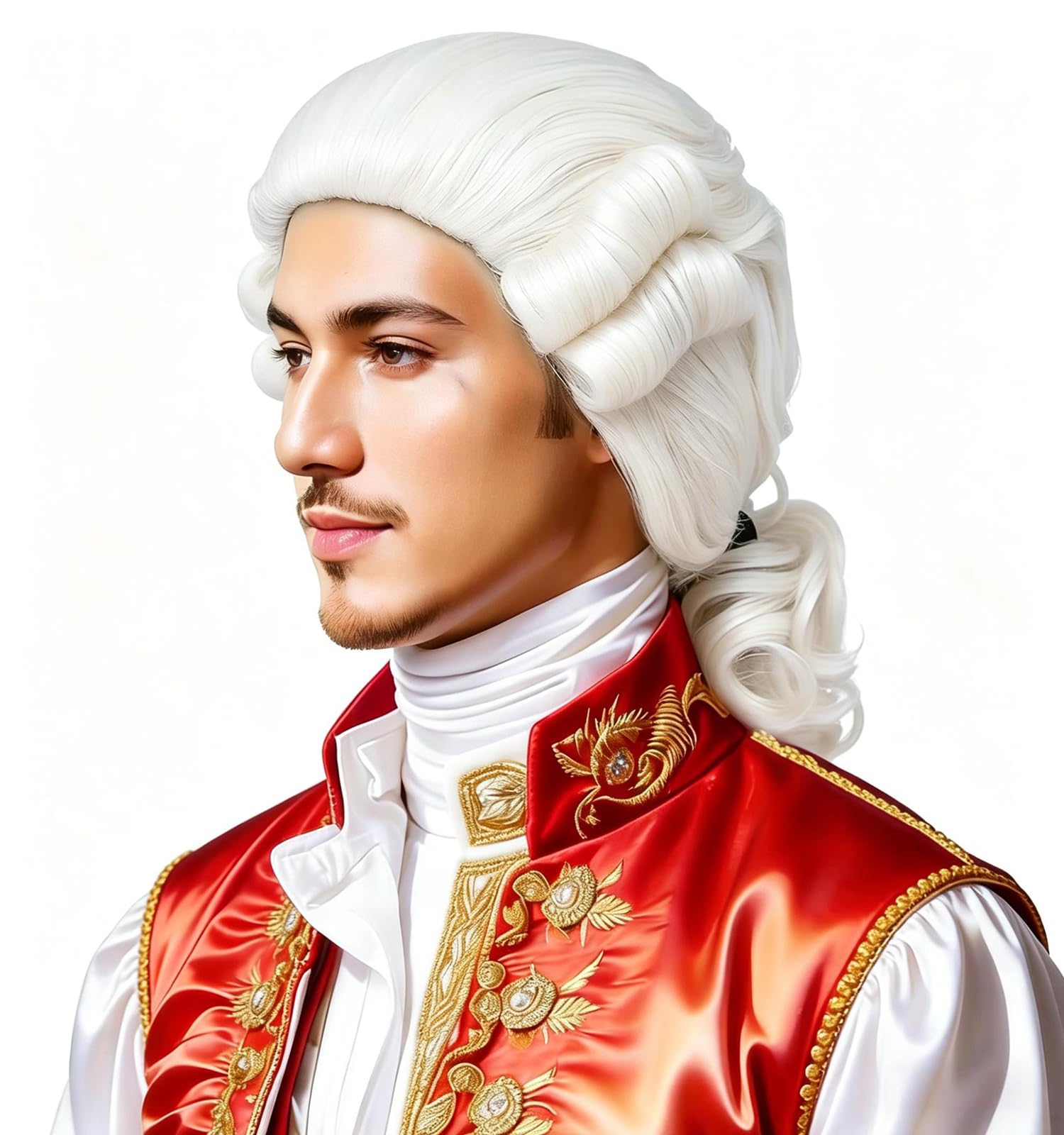 Photo 1 of Kavsni Judge Colonial Wig Man Long Wave White Wig George Washington Halloween Costume Cosplay Wigs (White)