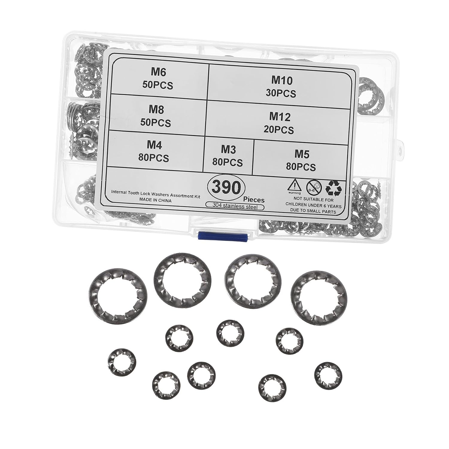 CHILDWEET 390pcs Internal Tooth Serrated Lock Washers Assortment M3-m10 Push-on Locking Fasteners Kit for Industrial and Mechanical Applications