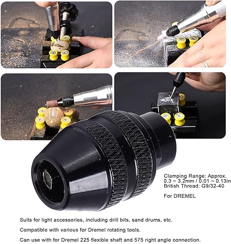 Miniatura 3 de Portabrocas sin llave, aleación de aluminio de 3 mandíbulas, 0.01-0.13 pulgadas, compatible con Dremel 4000 3000 serie 400