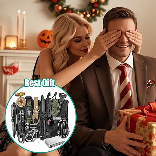 Miniatura 8 de Kit de supervivencia 20 en 1 para hombres, equipo de emergencia y campamento al aire libre, herramientas compactas de supervivencia, accesorios