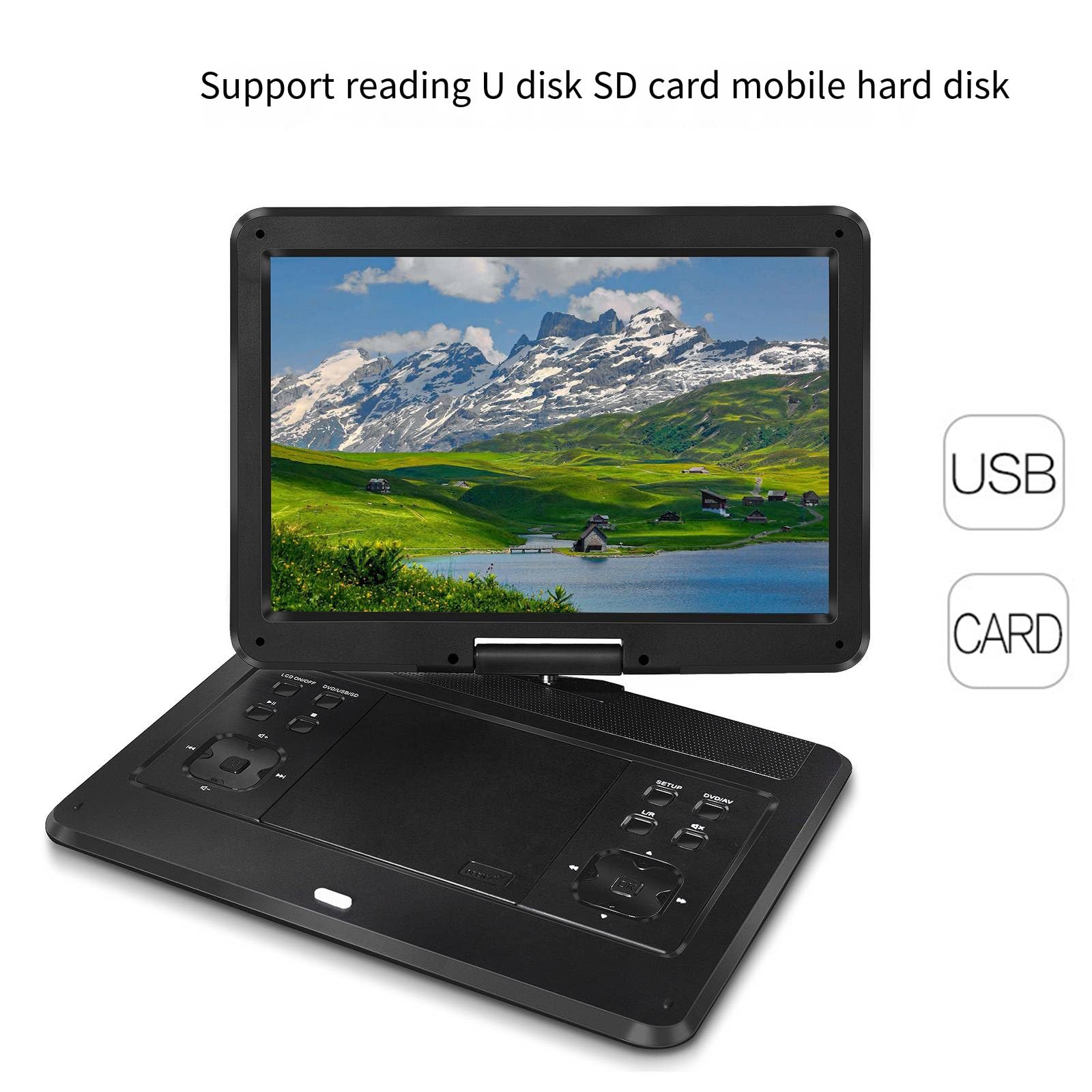 FAXIOAWA Mobile Dvd HD Supporta La Riproduzione di più Formati Lettore CD Portatile Lettore Video Lo Schermo di Grandi Dimensioni può Essere Ruotato di 14,1 Pollici,A