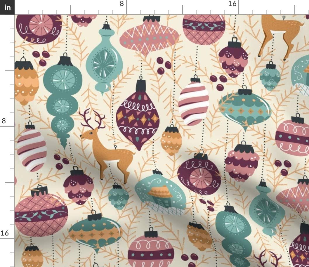 Spoonflower Fabric - Ornaments Purple Gold Christmas Holiday Ornament Blue Deer Tree Printed on Cotton Poplin Fabric by The Yard - Sewing Shirting Quilting Dresses Apparel Crafts