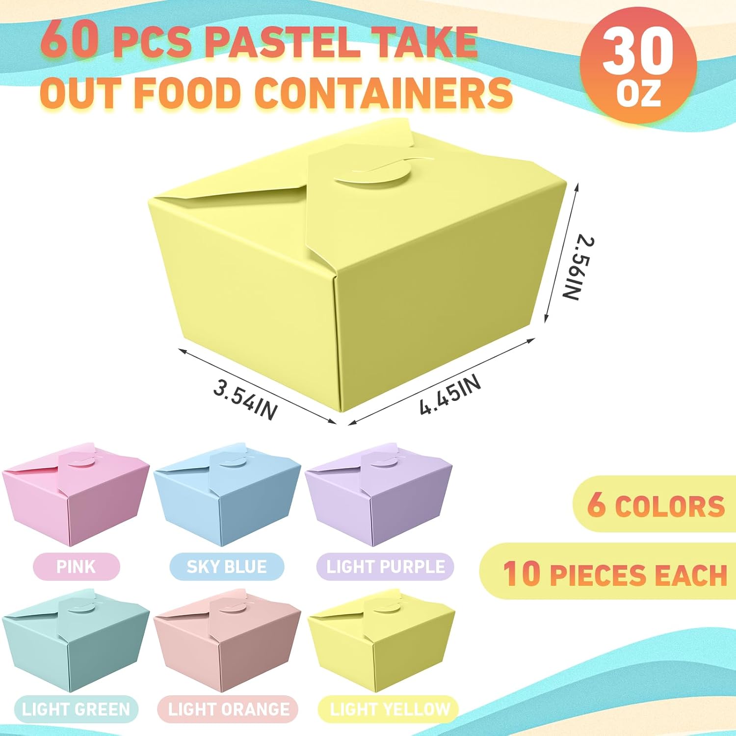 Tisancy 60 Pcs 30 oz Chinese Take out Food Containers Pastel Disposable Paper Go Containers Take out Boxes Bulk Microwavable Cardboard Lunch Box Leakproof for Restaurant Catering Party