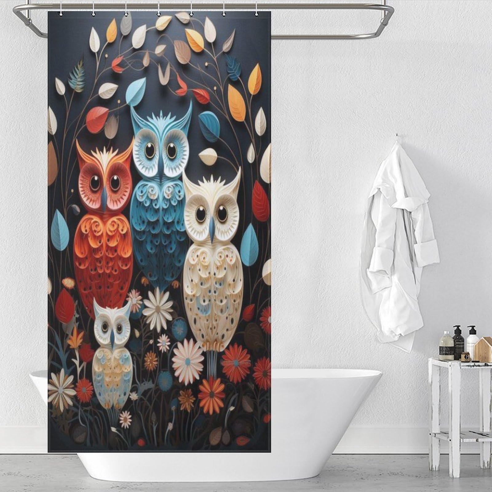 Rideau de douche hibou en tissu polyester de qualité supérieure lavable