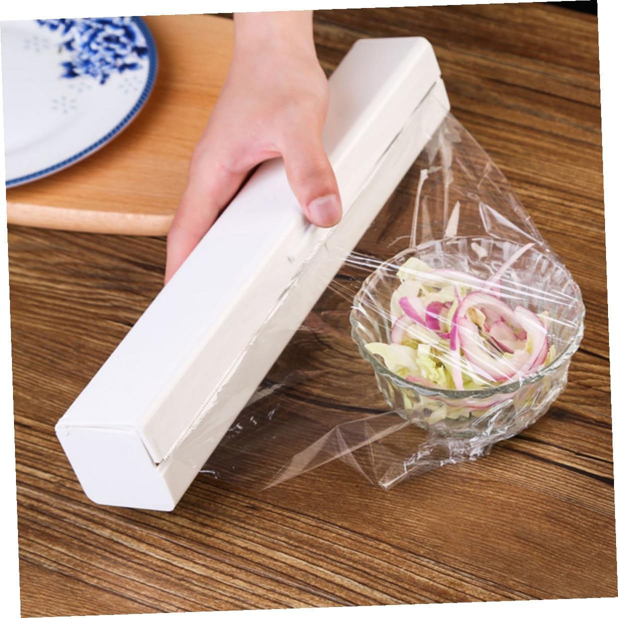 Food Cling Wrap Cutter Case Plastic Wrap Dispenser, PP White