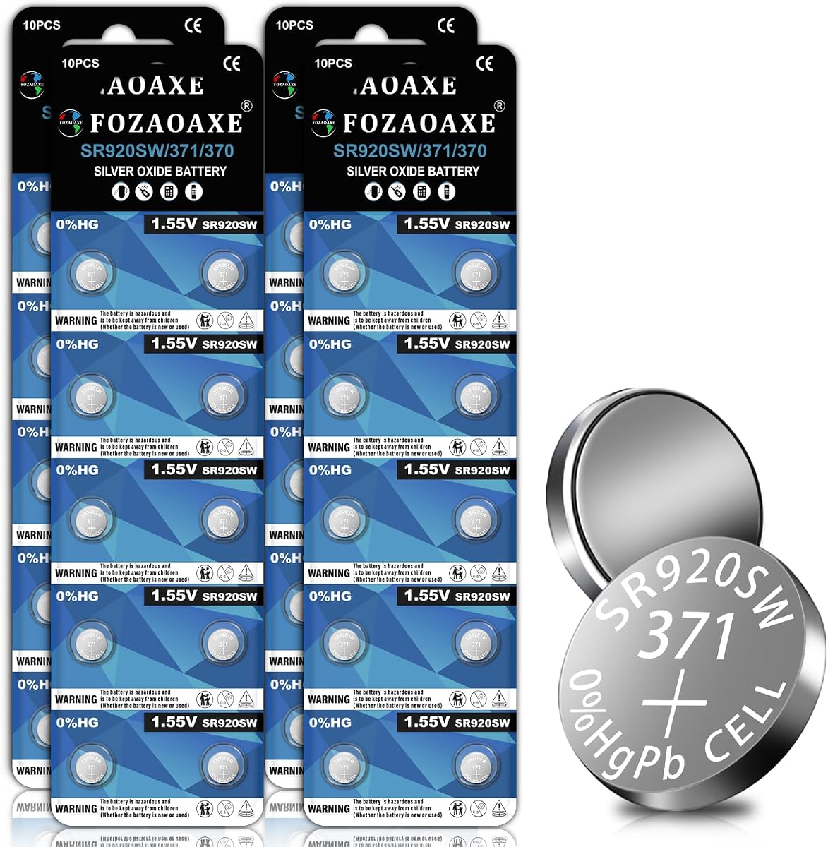 SR920SW 40 Pack, 371 370 AG6 LR920 SR69 SG6 Watch Battery | Reliable Long-Lasting Power, Leak-Proof ,Silver Oxide Button Coin Cell for Watches
