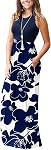 WNEEDU Womens Maxi Dress Summer Sleeveless Dress Casual Long Swing Dresses with Pockets