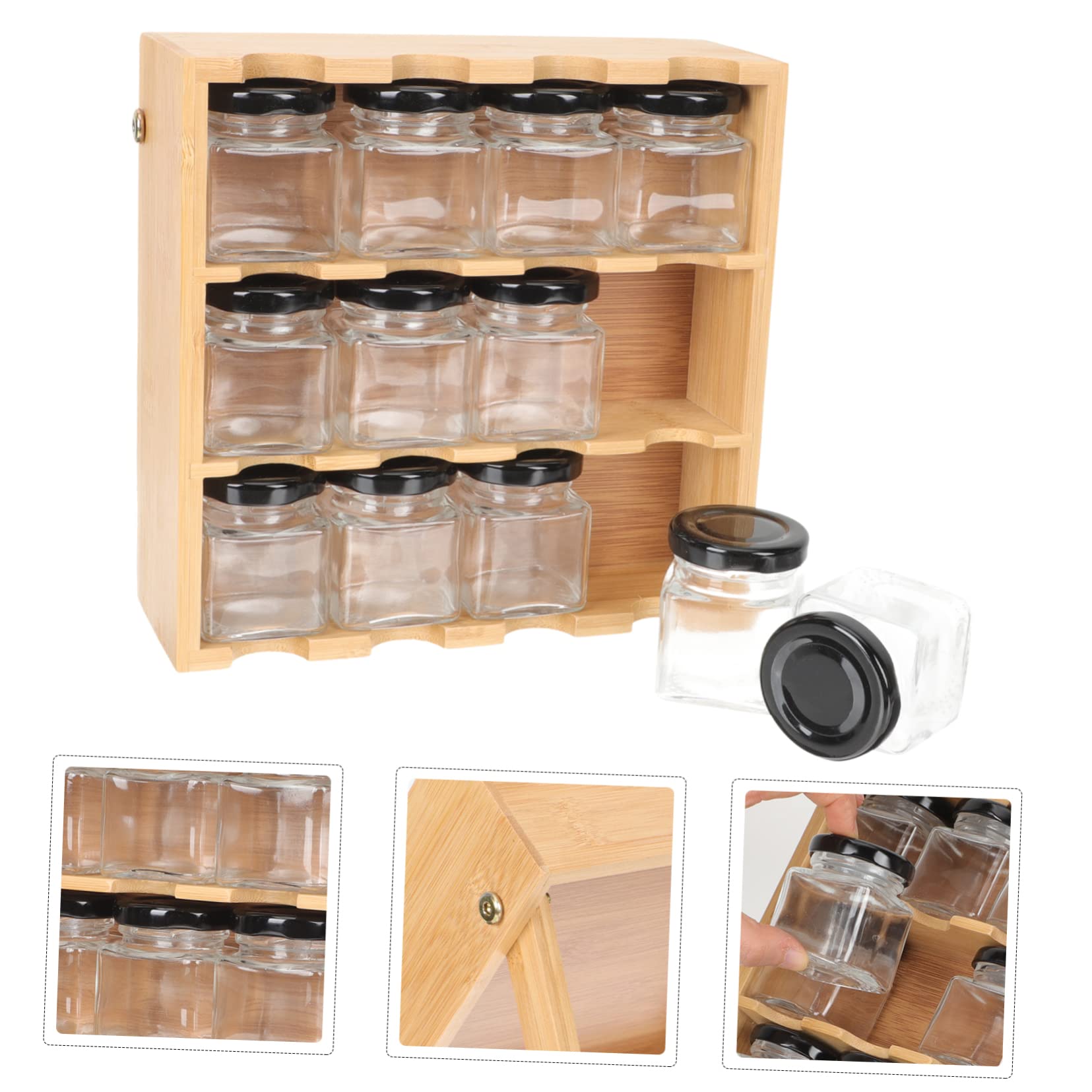TOPBATHY Organizador de Especias de Madera y Vidrio, Estante de 12 Compartimentos para Condimentos, Estructura de Varios Niveles, Cocina y Encimera