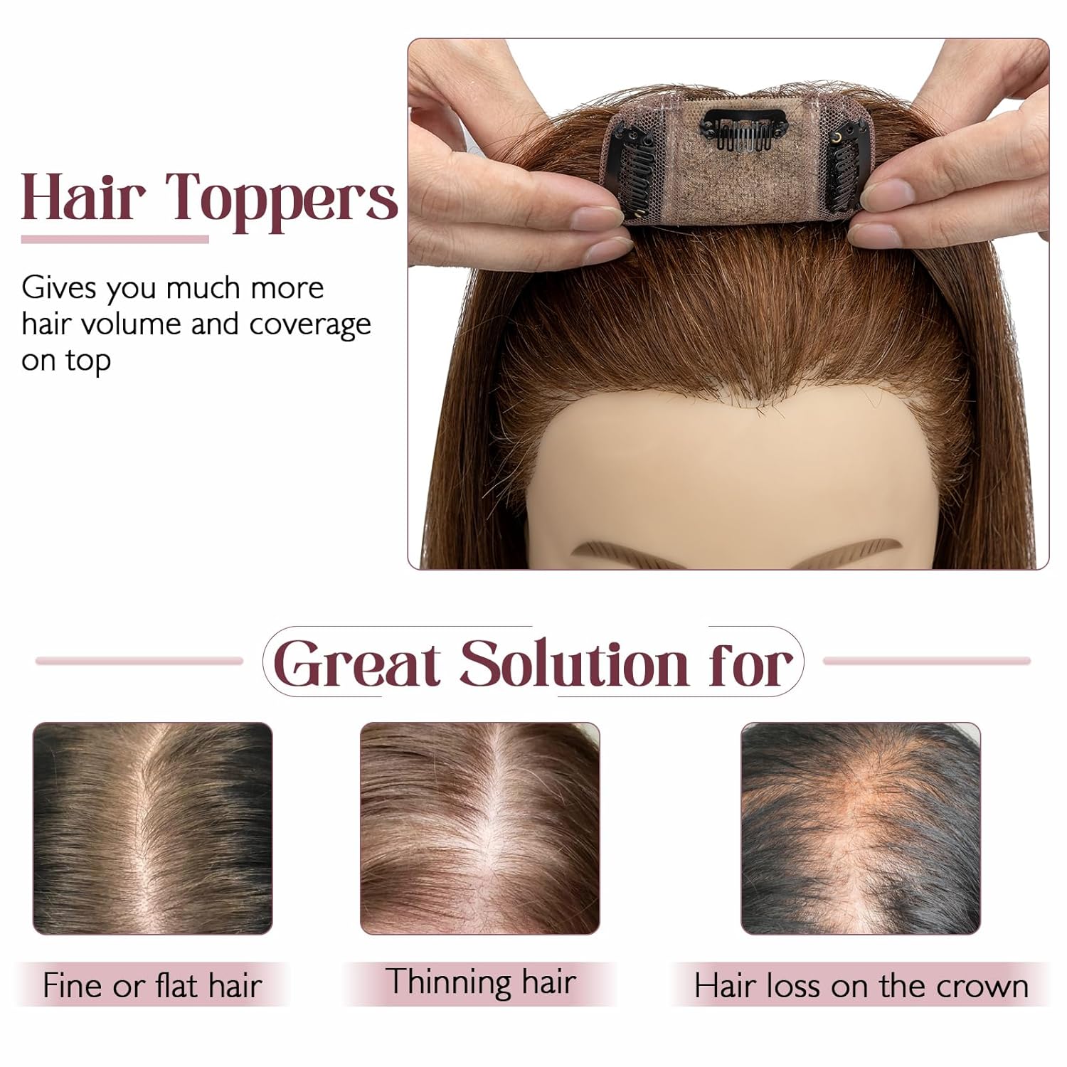 Elailite Hair Toppers for Women Real Human Hair Topper Thinning Thin 5.1"x2.8" Silk Base Clip in Remy Hairpieces 14 Inch Chocolate Brown