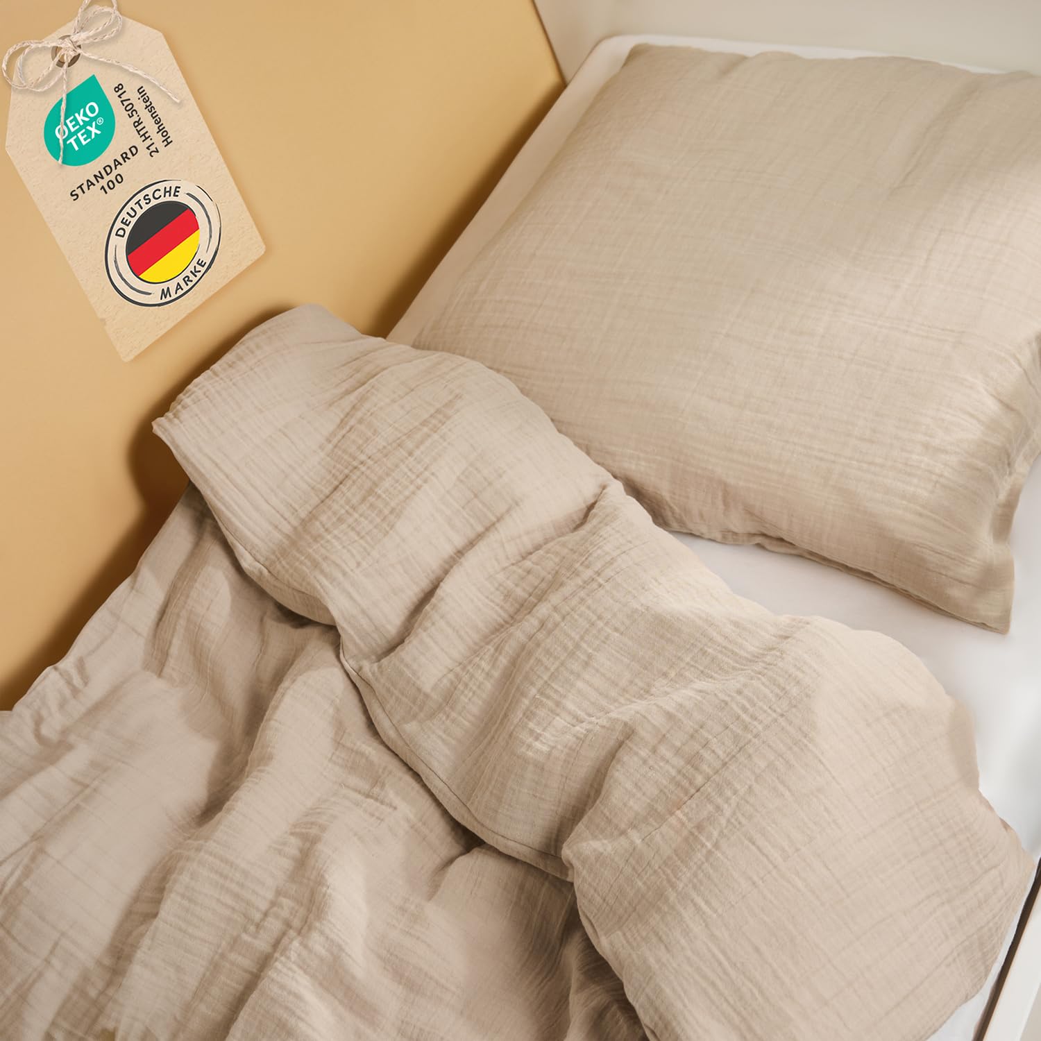 Laleni Baby & Kinder Bettwäsche Set 135x200cm + Kissenbezug 80x80cm, 100% Baumwolle, Oeko-TEX Zertifiziert, Taupe