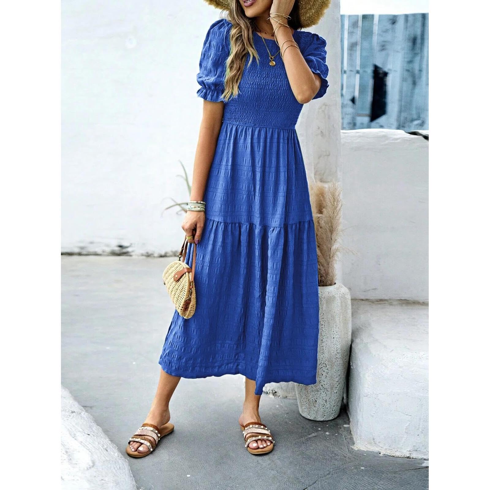 Damen-Maxikleid mit Rüschen Elegantes Freizeitkleid Frühling-Sommer-Mode Einfarbiger elastischer Maxirock