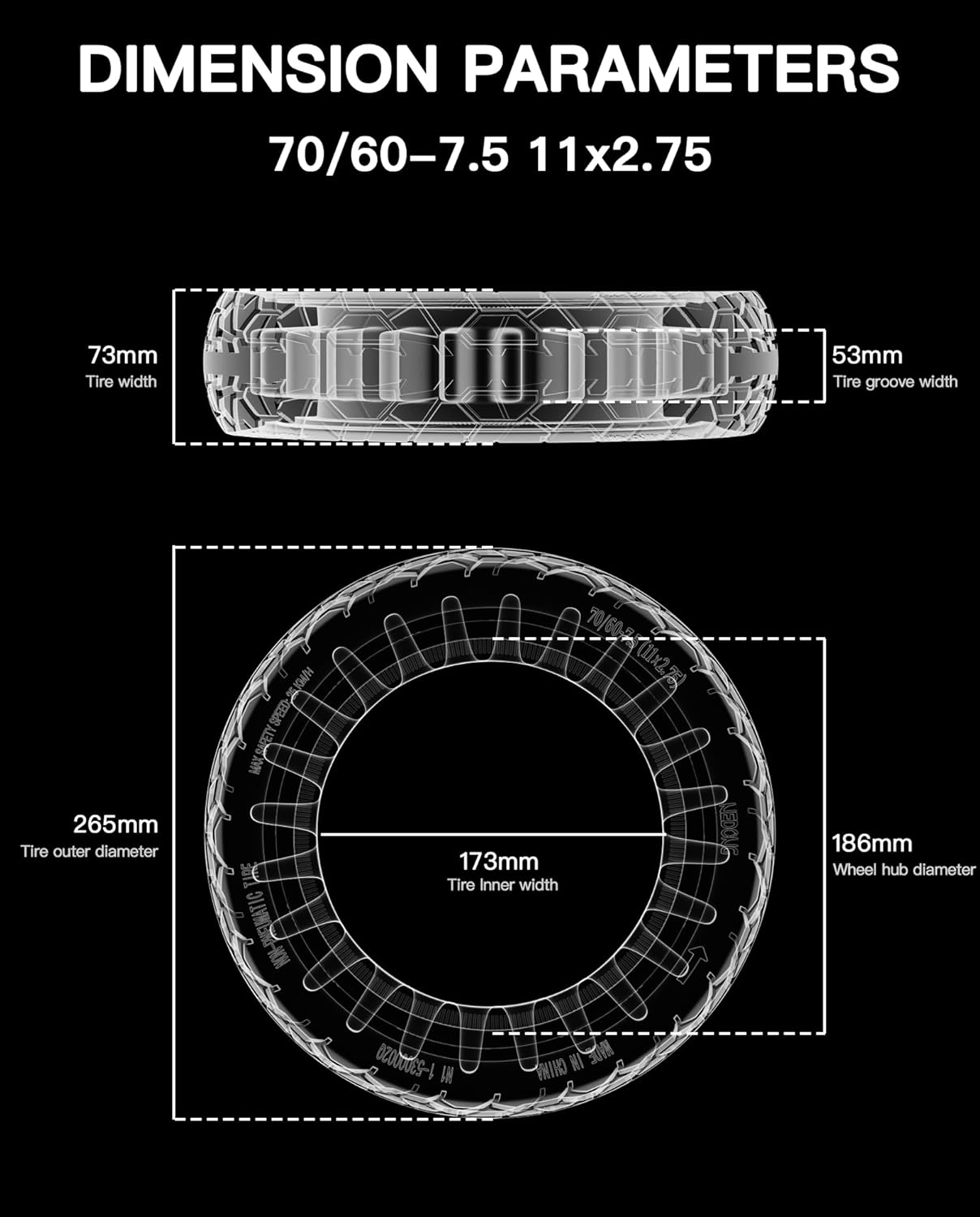 11 Inch Off-Road Scooter Solid Tire compatible with Ninebot by Segway MAX G3 / ZT3 / ZT3 Pro Kickscooter, 70/60-7.5 Front Rear Rubber Tire 11x2.75 Explosion-Proof Kick Scooter Tyre Replacement 2PCS