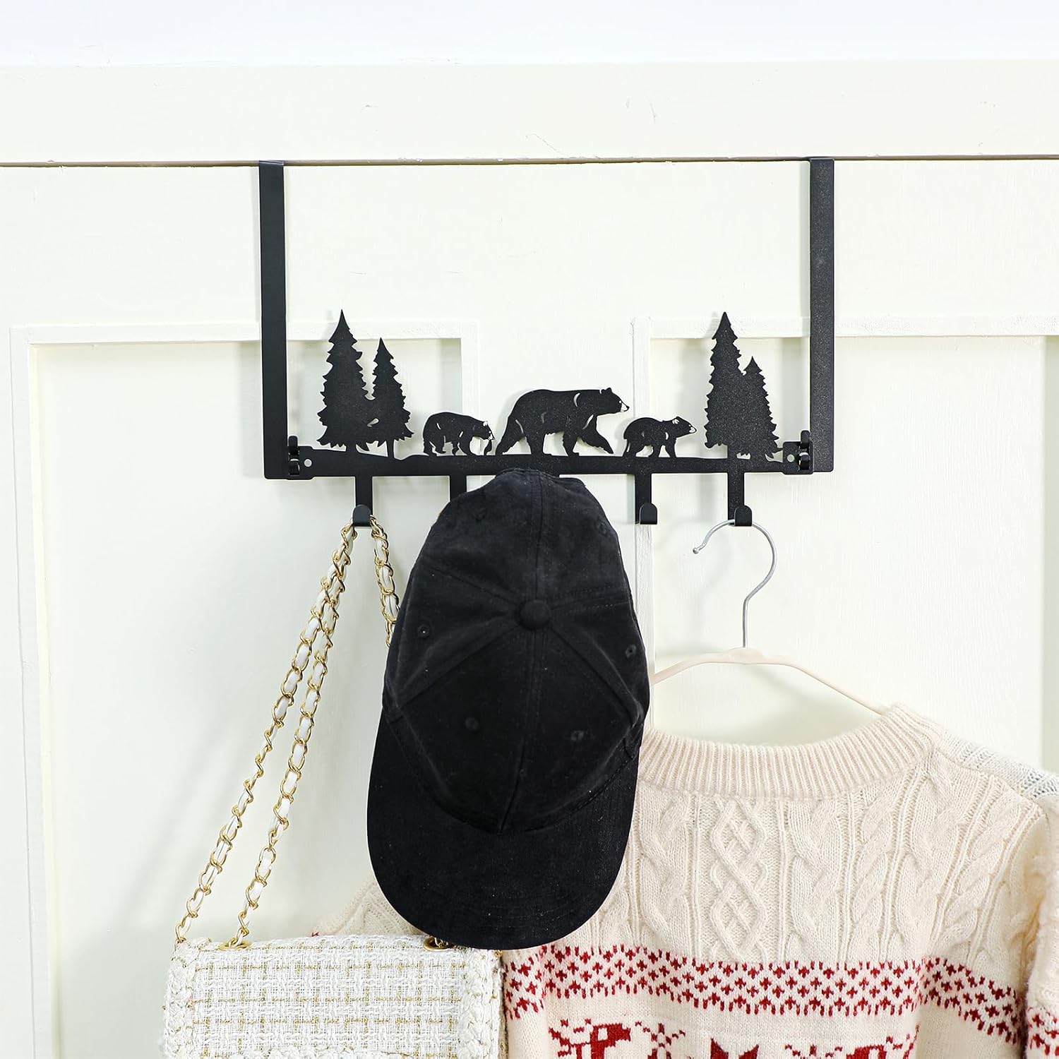Cabin Bear Over The Door Hooks Hanger Wall Mount Towel Hanger Door Holder Organizer 5 Hooks Kawaii Farmhouse Rustic Coquettish Style Decor for Bedroom Bathroom Towel Hat Clothes - Image 3