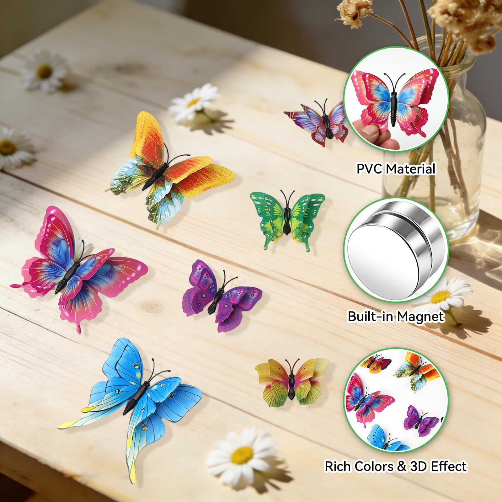 36 Piezas 3D Mariposas Decorativas Colores PVC Mariposa Decoración de Pared con Imanes y Adhesivos para Casa Dormitorio Habitación Refrigerador — view 3