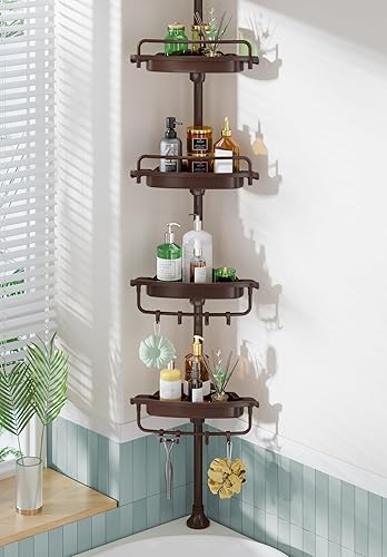 Miniatura 12 de Estante de ducha resistente mejorado con barra de tensión de instalación rápida, estantes de ducha esquineros de acero inoxidable 18/8 a prueba de