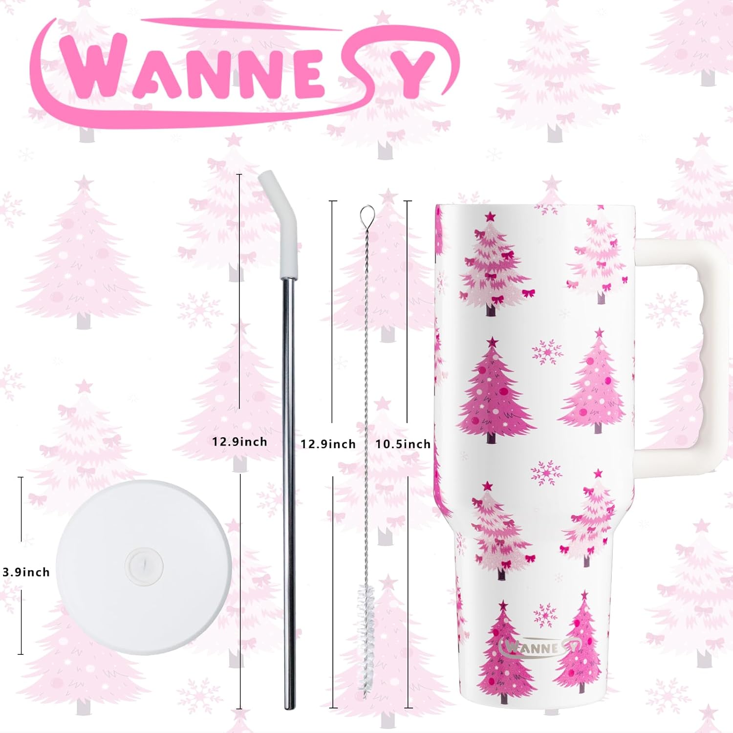 Christmas Tree 40 oz Tumbler with Handle and Straw Lid, Christmas Tree Themed Cute Gifts for Women Girls Double Insulated Cup Travel Coffee Mug - Image 7