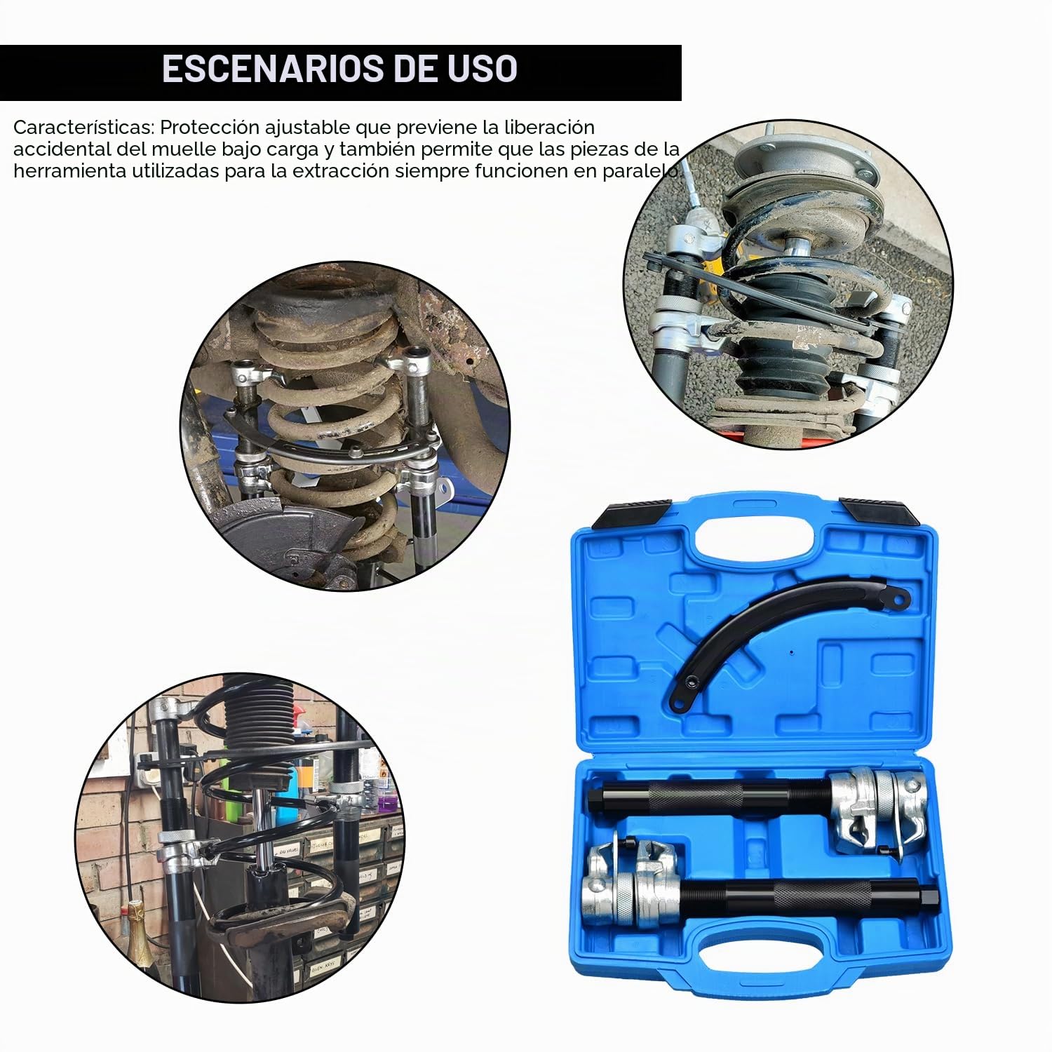 Compresor de Muelles de Amortiguador de Servicio Pesado, Extractor de Resortes con Barra de Seguridad Ajustable, Capacidad 1.2 T, para Coche y SUV