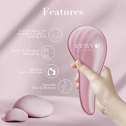 Miniatura 6 de Crave Naturals Cepillo Desenredante para Cabello Grande Rosa  Cepillo Deslizante para Desenredar el Cabello para Mujeres, Niños y Pequeños  Cuidado