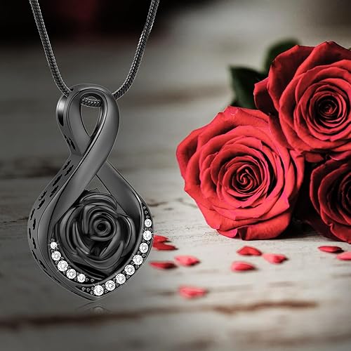 Vista 4 de Roseflower - Joyería de cremación para cenizas, collar de urna infinita para cenizas, recuerdos conmemorativos, joyería para mujeres, niñas