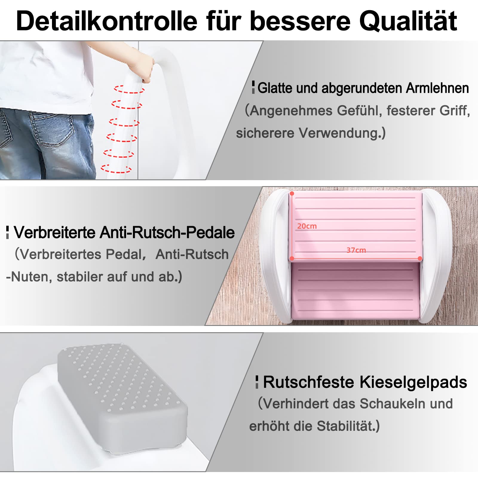 YRHome Kinder Tritthocker Trittschemel 2 stufiger Lernturm Kinderschemel Kleinkind Trittstufe Tritthocker Schemel Stehender aus Kunststoff Sicherheit Pyramiden-Struktur Küche Kinderzimmer Bad, Rosa