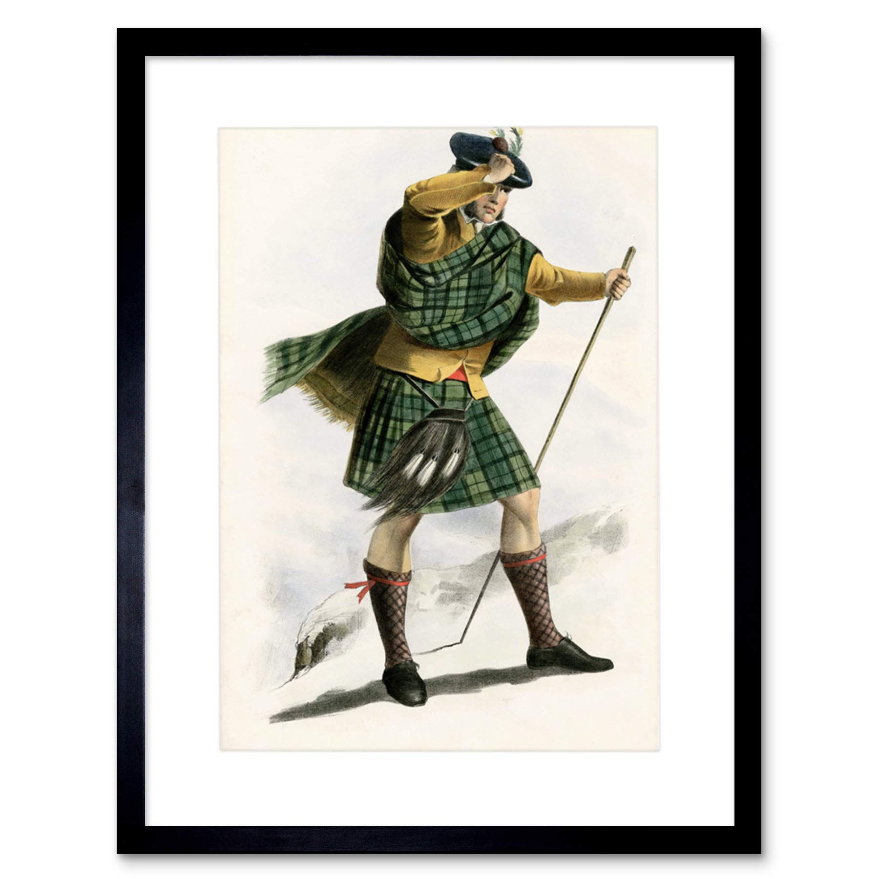 Wee Blue Coo Painting Highland Clan Scotland Tartan Sutherland Framed Wall Art Print