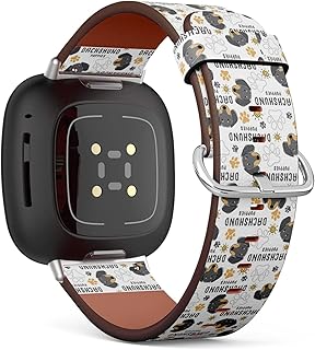 CJBROES Replacement Leather Watch Band, Compatible with Fitbit Versa 3 and Fitbit Sense of Wristband Bracelet Accessory - Dachshund Dog Breed Collection