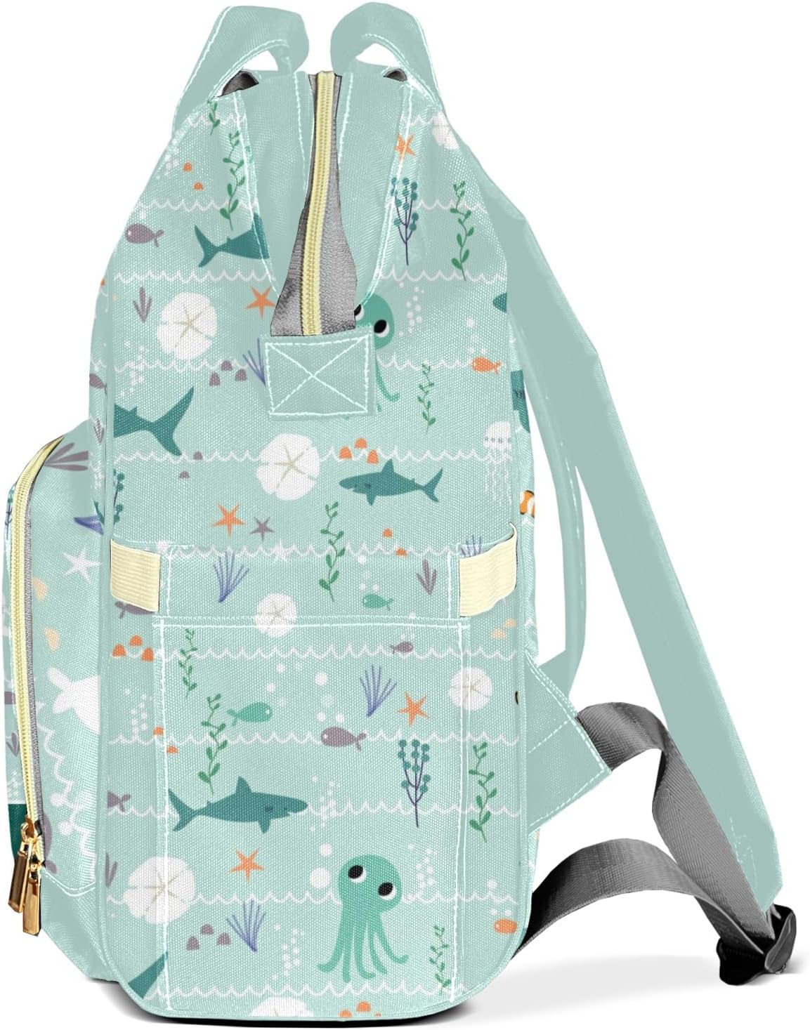 Ocean Nautical Sea Life Customizable Large Capacity Diaper Bag Personalized Name,Waterproof Multi-Function Mommy Bag with Thermal Pockets for Girls Boys