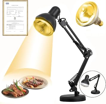 LEEVOT Heat Lamp for Food, Foldable Food Heating Lamp with 720 Adjustable Stand, Portable Food Warmer Lamps for Catering Buffet Restaurant Parties Pizza Chicken Fries 120V 60Hz